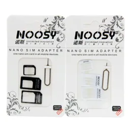 4 I 1 Noosy Nano Micro SIM Card Converter Adapter Set med Eject Pin Retail -paket för alla mobiltelefonenheter