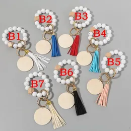 7 Styles Wooden Beaded Bracelet Keyring Party Silicone Beads Keychain Handbag Pendant for Women Monogrammed Engrave Wooded Chip Crafts RRA128