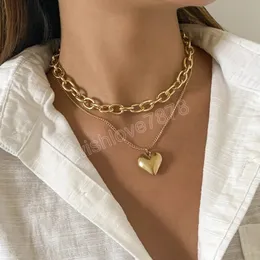 Wysokiej jakości Kubański Chunky Naszyjnik Łańcuch Collier Femme Vintage Love Heart Para Wisiorki Choker Moda Biżuteria