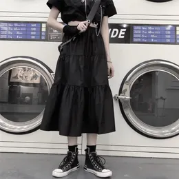 Houzhou gotiska långa kjolar kvinnor svart goth hög midja patchwork midi kjol sommar japansk stil hajuku punk streetwear 220317