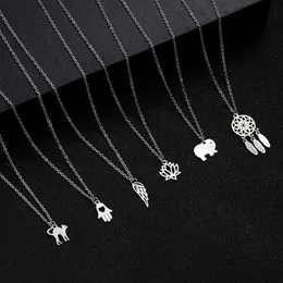 Stainless Steel Cat Lotus Dream Charm Catcher Women Necklace Thin Angel Wings Elephant Pendant Chain Girls Couple Jewelry Gift