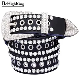 Fashion rhinestones belts for women Metal hollow genuine leather men s belt Quality cow skin luxury unisex waist strap Width 3 3 220712