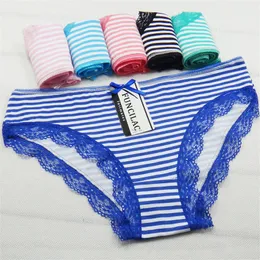 FUNCILAC Women's Underwear Cotton Sexy Lace Panties Striped Briefs Everyday Lingerie Girls Ladies Knickers Size M L XL 5 Pcs/set 220511