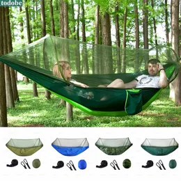 12 Persons utomhuscamping Hammock High Strength Parachute Tyg Hanging Bed Travel Hunting Swing Swing With Mosquito Net 220606
