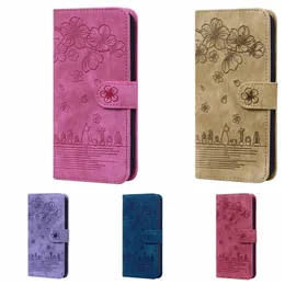 Fashion Sakura Cherry Blossoms Flower Leather Wallet Falls For iPhone 15 14 13 Pro Max 12 11 XR XS 8 7 6 Plus Retro Print Cat Holder Flip Cover Pouch Card Slot Stand Purse Purse Purse