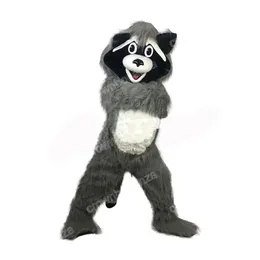 Halloween Gray Hairy Raccoon Mascot Costumes H￶gkvalitativ tecknad Mascot Apparel Performance Carnival Adult Size Event Reklam kl￤der