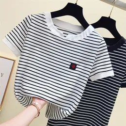 gkfnmt Poleras Mujer Tshirt Femme Stripe Female T Shirt Women Cotton Slim T-Shirt Woman Summer Camiseta Feminina Casual 220321