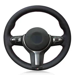 Car Steering Wheel Cover Diy Black Synthetic Leather For Bmw M Sport F30 F31 F34 F10 F11 F07 X3 F25 f32 F33 F36 X1 F48 X2 F39 J220808