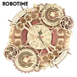 Robotime Zodiac Wall Clock Time Art 3D Träpussel Modell Byggnadsblock Kits Diy Gift For Children Kid Adult Home Decor 220715