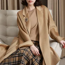Hot Selling Mm Women's Clothing Max Bathrobe Jacket Designer Coats Pure Wool Camel Water Ripple Reversible Coat Fashion Classic Cut Long