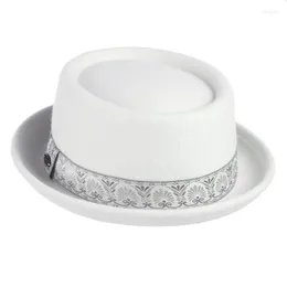 Berets 100% wełny mężczyzn wieprzowina czapka pieprzowa dla taty uniex biały czarny top dżentelmen flat Bowler Porkpie Fedora Womenberets