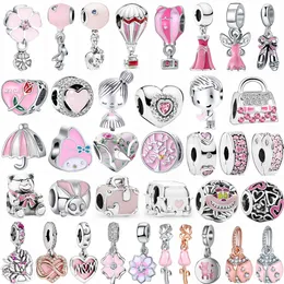 Charm-Anhänger aus 925er-Sterlingsilber, 1 Stück, neuer rosa Hase, Marienkäfer, Regenschirm, Taschenanhänger, passende Perlen, passend für Pandora-Charm-Armbänder, DIY-Schmuckzubehör