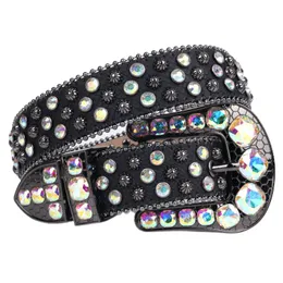 Belts Black Rhinestone Belt Quality Buckle Diamond Studded For Woman Man Leather Strap Waist Cinturones Para Mujer Jeans