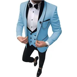 Zupełnie nowy jasnoniebieski Tuxedos Tuxedos Lapel Slim Fit Groomsmen Sukni