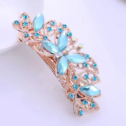 Koreanska skönhet Barrettes Kvinnor Fashion Hair Clip Creative Leaf Crystal Alloy Rhinestone Hairpin Headband Hårtillbehör 9x3cm