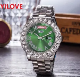 럭셔리 로마 블링 힙합 풀 아이스 아웃 시계 43mm 쿼츠 큰 라인 스톤 다이아몬드 시계 남성 주간 날짜 날짜 스테인레스 스틸 오로그소 선물 선물 손목 시계