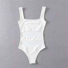 Sexig stickad bandage bodysuit kvinnor svart vit ärmlös jumpsuit shorts body mujer sommar elastisk play dammens topps 210521