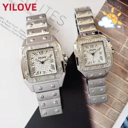 패션 풀 다이아몬드 스퀘어 다이얼 남성 여성 시계 40mm 32mm 스테인리스 스틸 스트랩 최고 품질 애호가 클럭 쿼츠 럭셔리 비즈니스 클래식 손목 시계