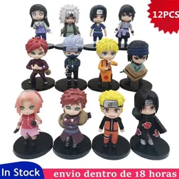 12PCSSET Anime Figury Hinata Sasuke Itachi Kakashi Gaara Jiraiya Sakura Q Version Pvc Collection Action Doll 220520