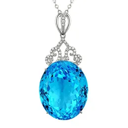 Модные высококачественные голые каменные подвесные подвески Голубой топаз подвесной ожерелье 18к белого золота.