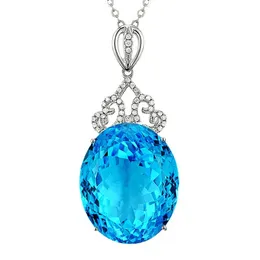 Moda Pingente de pedra nua pingente de pedra nua azul-céu Topázio pingente de pingente 18k colar de ouro branca de ouro gem pedra preciosa colar requintado