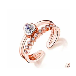 Bandringen Hartvormige ring Luxe Pentagram Wedding Party Ladies Love ingelegd Zirkon Open Womens Single Creative Unieke Hjewelry Dro DHDMX
