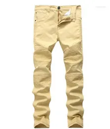 رجالي البانك على غرار Khaki Slim Biker Jeans شارع التصميم الدنيم السراويل النحيفة تم دمجها ممزقة الطويلة نعوم 22