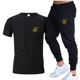 Summer Fashion Leisure Siksilk Brand Men s Set Tracksuit Sportswear Track Suits Male Sweatsuit Kort ärmar T -shirt 2 -stycken Set 220621