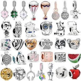 Charm-Anhänger aus 925er-Sterlingsilber, niedliches Tier, Schaf, Eule, Schildkröte, Wassermelone, Herz, Erde, Perlen, passend für Pandora-Charm-Armbänder, DIY-Schmuckzubehör