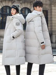 겨울 코트 남자 여자 긴 후드 아래로 아래로 뒤틀린면 재킷 한 조각 2022 새로운 패션 기질 슬림 커플 두꺼운 따뜻한 의류 l220730