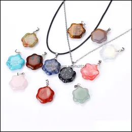 Arts And Crafts Natural Crystal Rose Quartz Stone Pendant Flowe Shape Necklace Chakra Healing Jewelry For Women Me Sports20 Sports2010 Dhsgx