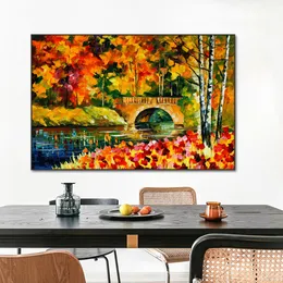 キャンバス油絵の風景のポスターとプリントカラフルな絵画秋の川の壁の壁の壁の写真装飾クアドロス