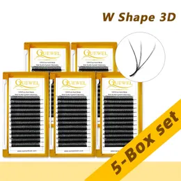 Quewel 5 boxes w شكل رموش العين امتدادات مقدمة الحجم مروحة 815mm نصيحة ثنائية W النمط