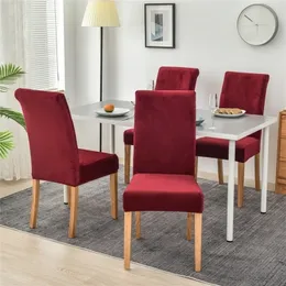 Solid Color Dining Chair Covers Velvet Elastic Stretch office Chair Slipcover Kitchen Winter Home Seat Cover Navidad Funda Silla 220513