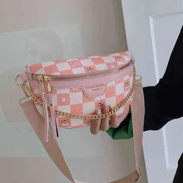 Brand Chain Women's Fanny Pack Grid Leather Waist Bag Shoulder Crossbody Chest Bags Luxury Designer Handbags Female Belt Purses 220609