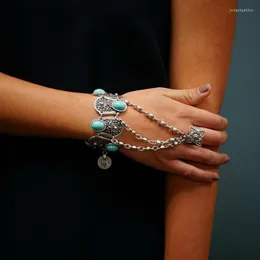Bohemian Monety Charm Bracelets For Women Floral Blue Gem Beads Bransoletka Cygan