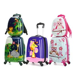 Suitcases Cute Cartoon Children Rolling Luggage Set Spinner Suitcase Wheels Student 18inch Carry On Trolley Kids Animal Travel Bag