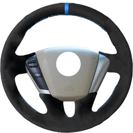 Ratthjul täcker auto svart Alcantara-material mocka läder hand sömnad bilskydd för teana 2008-2012 Murano 2009-2014Seering Cover