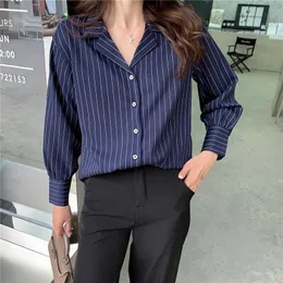 Fashion BF style striped print tops office ladies shirts Women's blouses Spring Summer casual loose Tops Blusas Mujer 210702