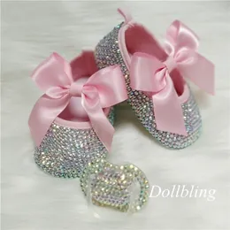 Bowknot Custom Sparkle Bling Crystals стразы Дебенок девочки обувь младенца 0-1y лента