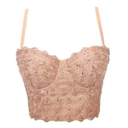 Atoshare Glitter Top with Straps Lace Corset Top Bustier Bra Women Summer Tank Pink Crop Top Party Club Clothing 220519