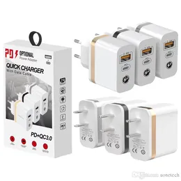 Adaptador de carregador de parede USB 18W Tipo C PD 2.4A Carregamento rápido US Plug Charger para todos os telefones samsung huawei branco Caixa de varejo