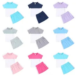 Kid Tracksuit Teenager Girl Clothing Set Short Sleeve Shirt kjol 2 stycken med fickor för sommaren avslappnad utomhussport