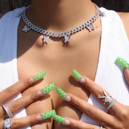 سلاسل Iced Out Bling Zirconia butterfly Cuban Link Chain Necklace for Women Girl Charm Jewelry Wholesalechains