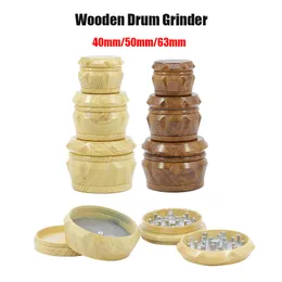 New Wooden Drum Grinder Smoking Accessories 4 Layers 40mm 50mm 63mm Diameter Grinders Wood Metal Tobacco Herbal Grinders Crusher