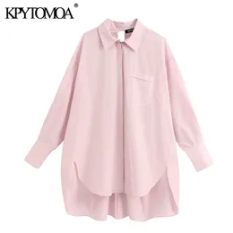 KPYTOMOA Frauen 2020 Mode Übergroßen Taschen Unregelmäßige Blusen Vintage Langarm Zurück Vents Weibliche Shirts Blusas Chic Tops T200803