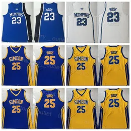 NCAA Tigers College Basketball 25 23 Derrick Rose Jersey Simeon Career Academy High School Team Color Purple Yellow Blue White University Stitched High Quality