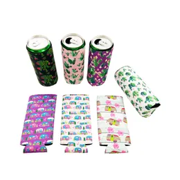 21 Design Print Handle Collapsible Neoprene Slim Can Cooler Sleeves Covers Holder Insulated Tall Straight Case Bag DHL