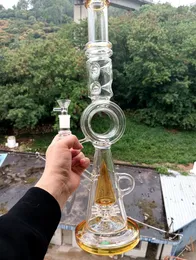 Yellow 18 inch Delicate Glass Water Bong Hookahs with Small Tree Percolator Beautiful Design Smoking Pipes with 14mm female joint