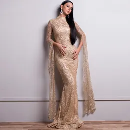 Sparkle syrena wieczorna sukienka plus size Dubai 2022 Złotą Szmaragdową zieloną cekin cekan abaya high szyja arabska muzułmańska sukienka balowa formalny impreza szata de mariage